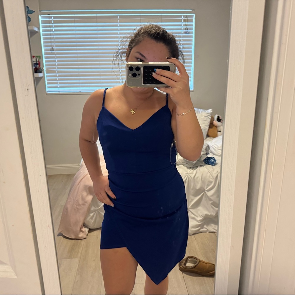 Elegant Blue Spaghetti Strap Dress